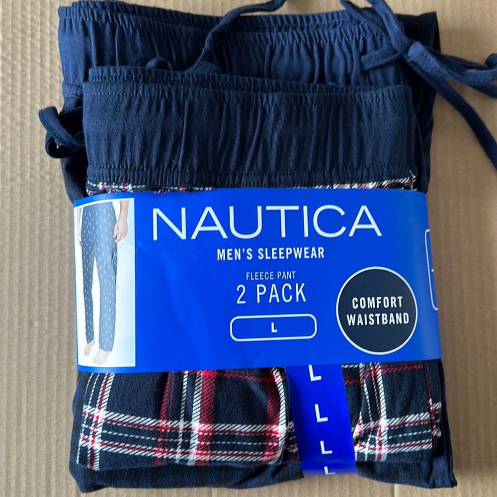 Nautica Men’s Sleepwear Fleece Pant 2 Pack Large